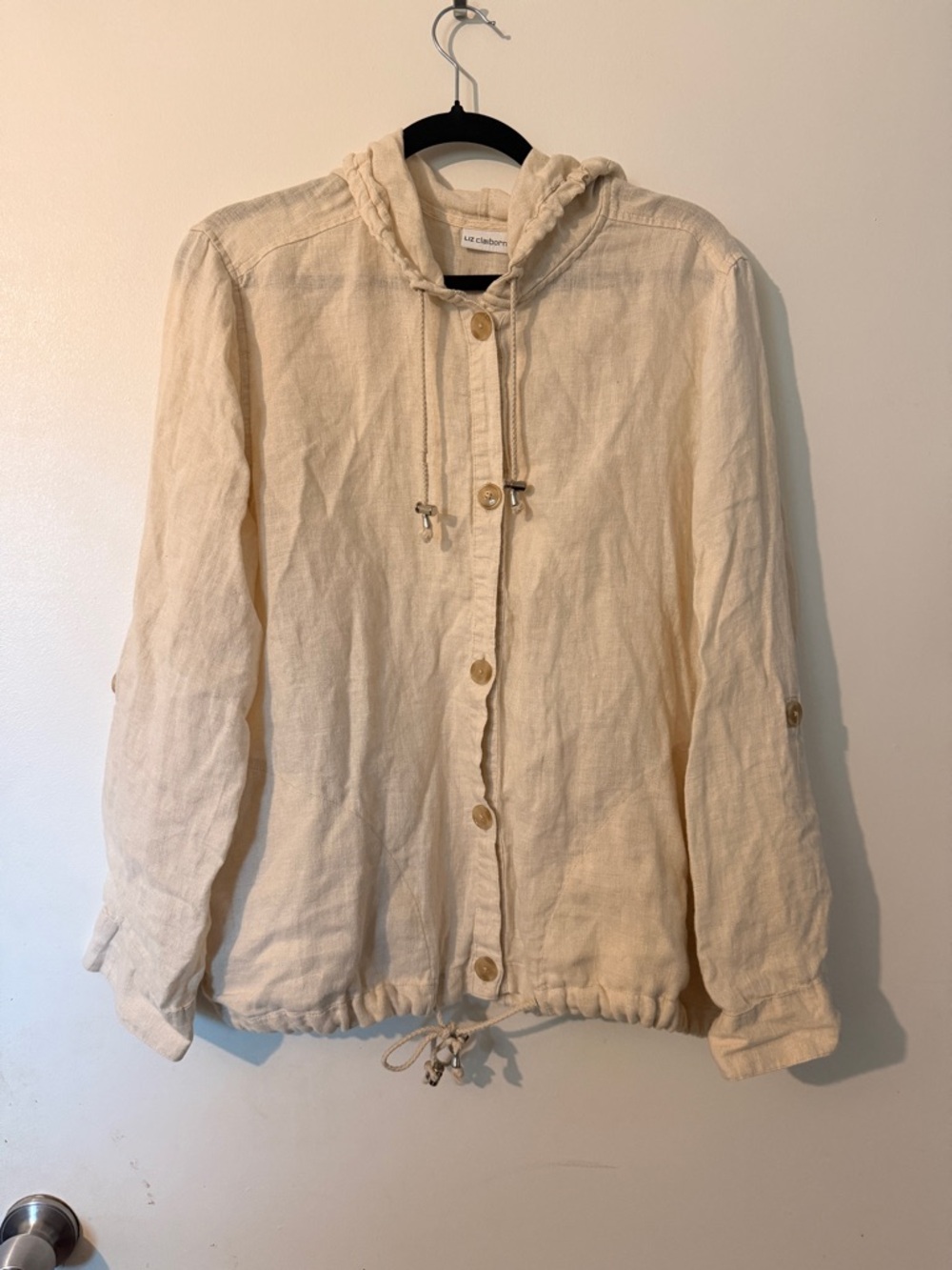 Liz Claiborne Cream Hooded Button-Front Utility Jacket